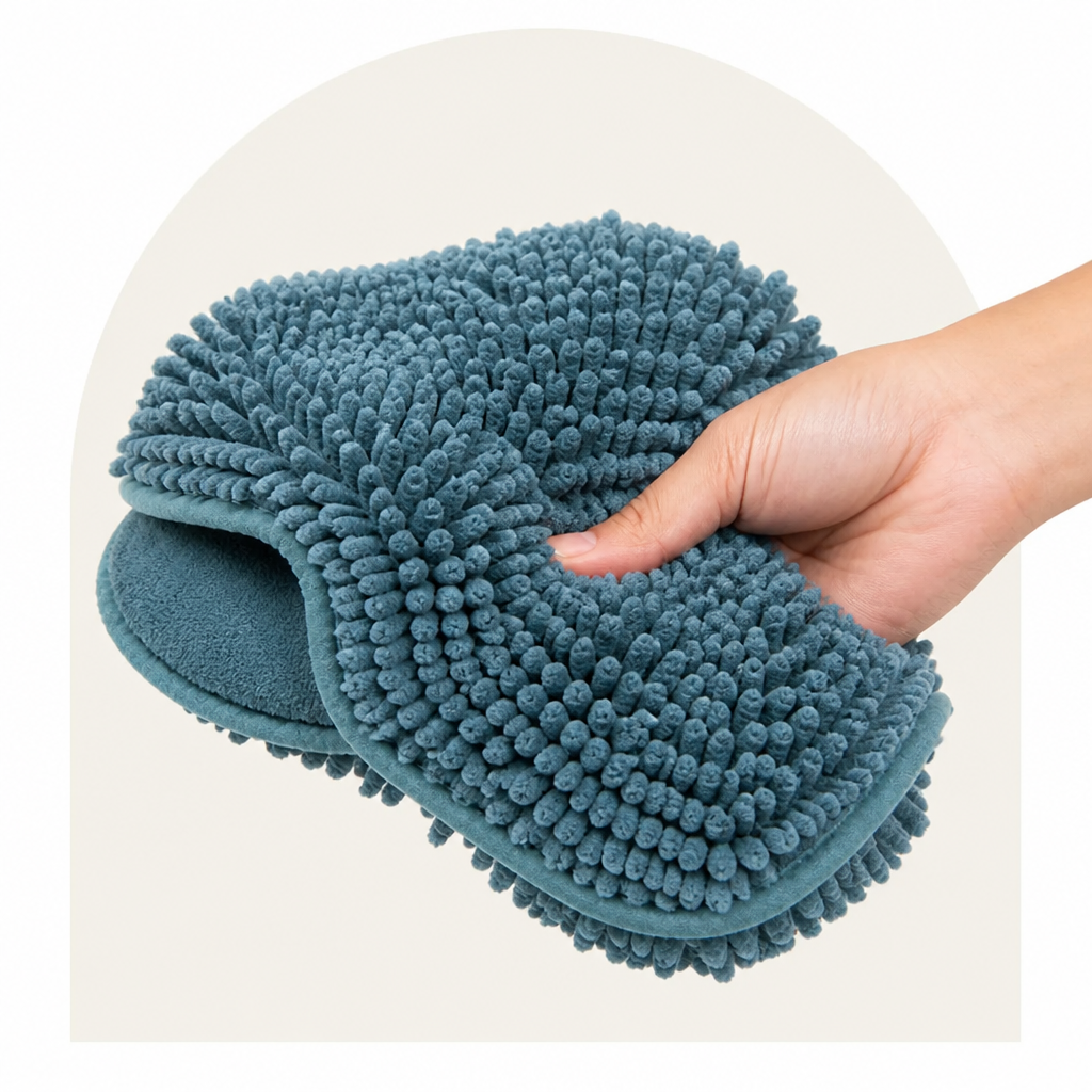 DogBedHouse Chenille Microfiber Quick-Drying Pet Bath Towel (Double Hand Pockets)