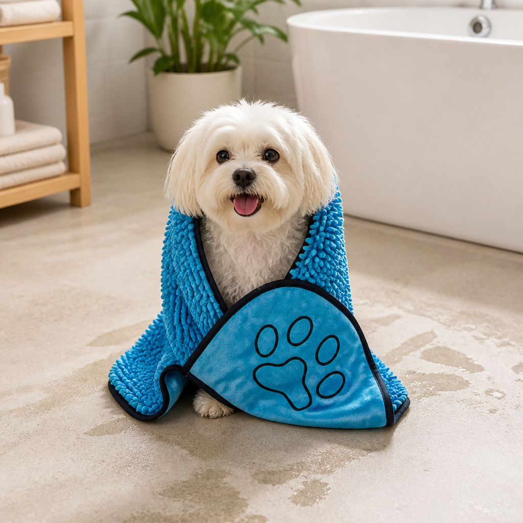 DogBedHouse Chenille Microfiber Quick-Drying Pet Bath Towel (Double Hand Pockets)