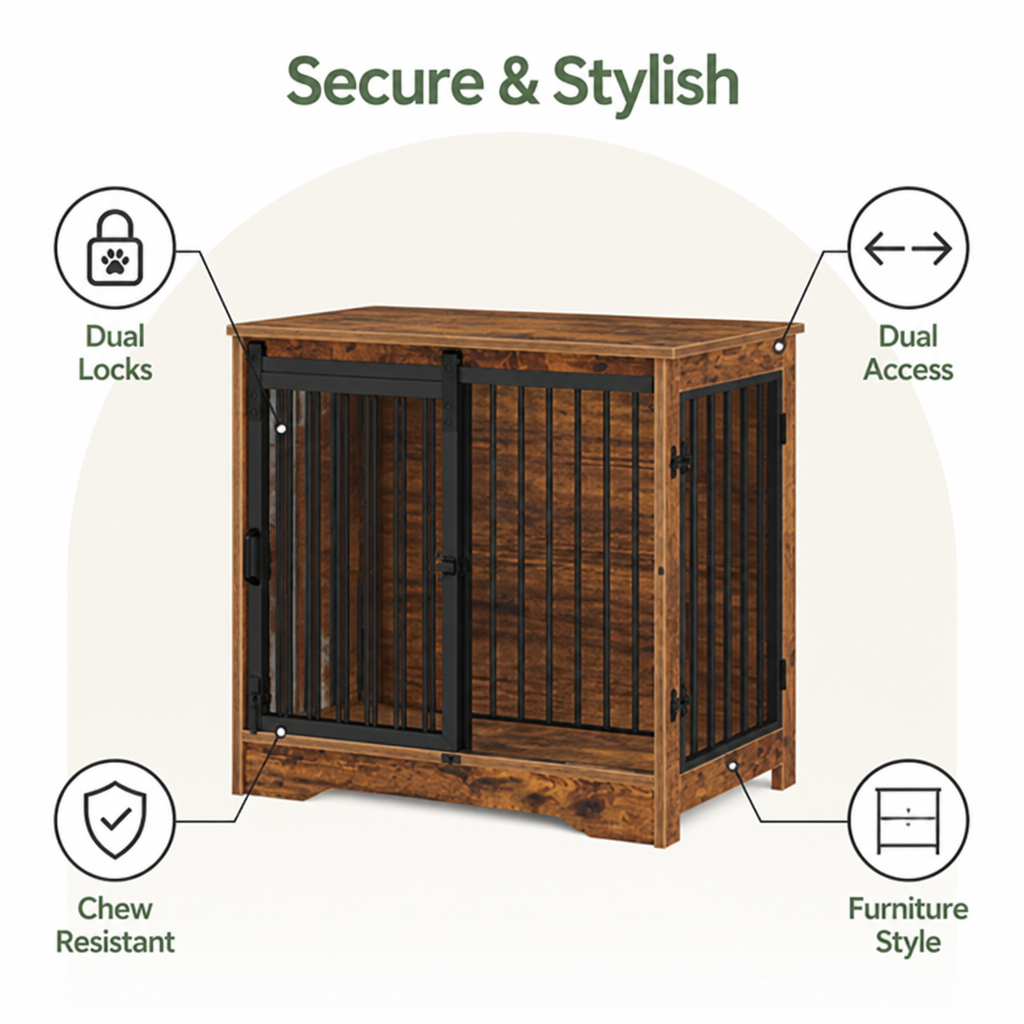 DogBedHouse Chew-Resistant Dual-Door Locking Dog Crate