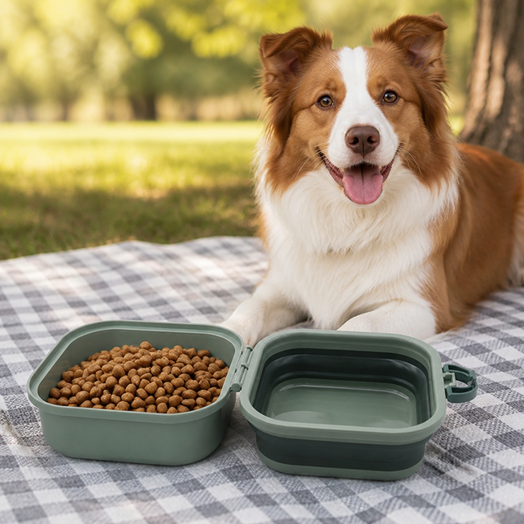DogBedHouse Collapsible Leak-Proof Divided Travel Bowl