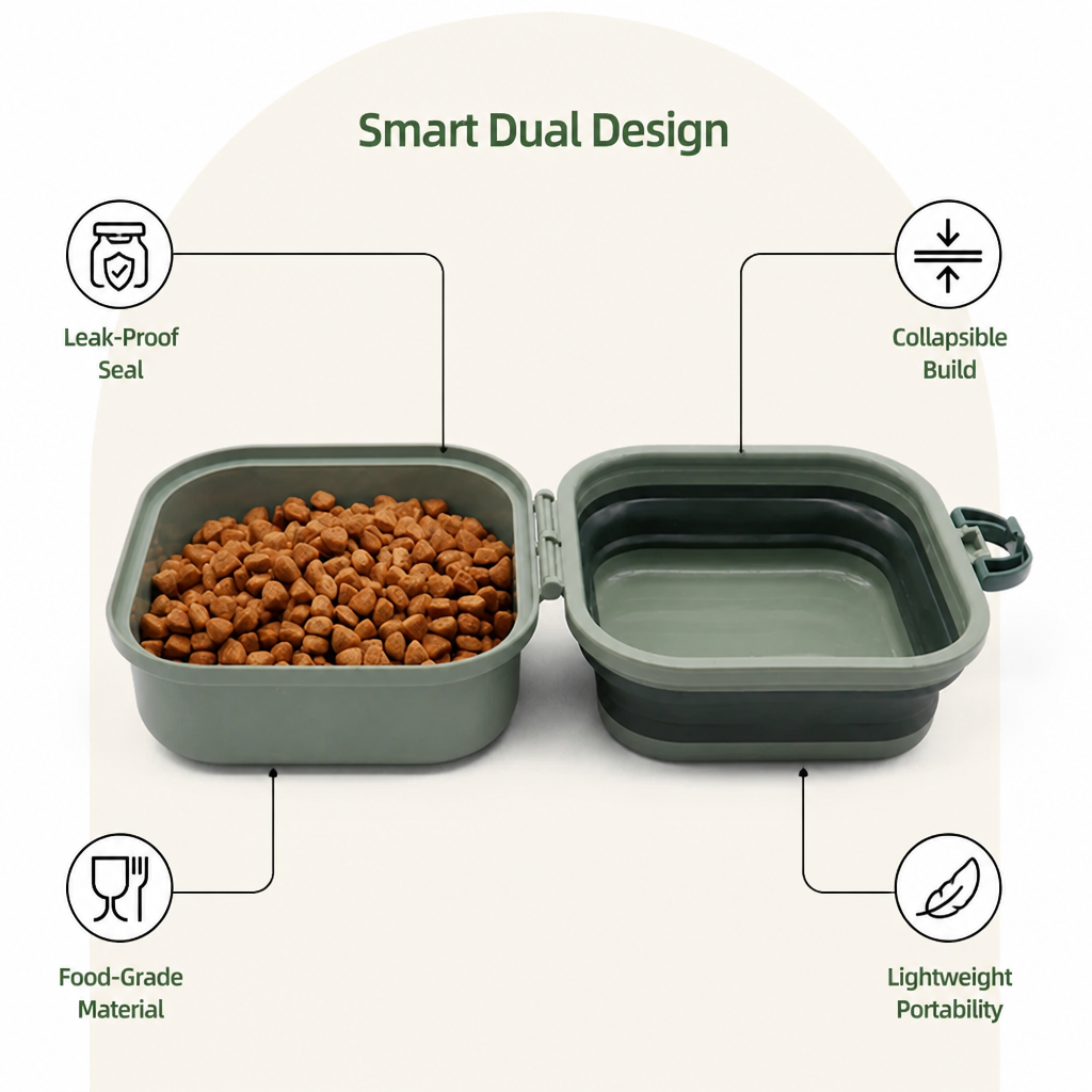 DogBedHouse Collapsible Leak-Proof Divided Travel Bowl