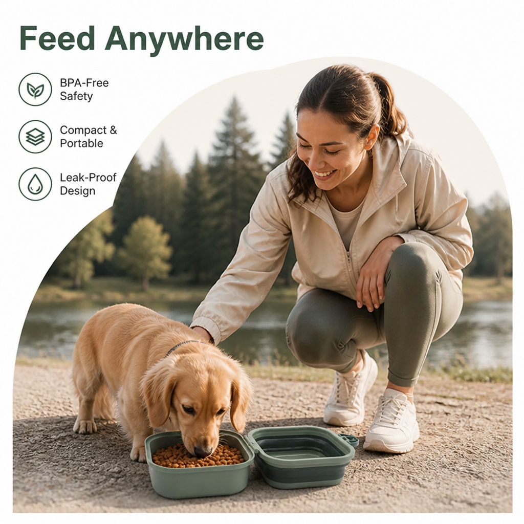 DogBedHouse Collapsible Leak-Proof Divided Travel Bowl