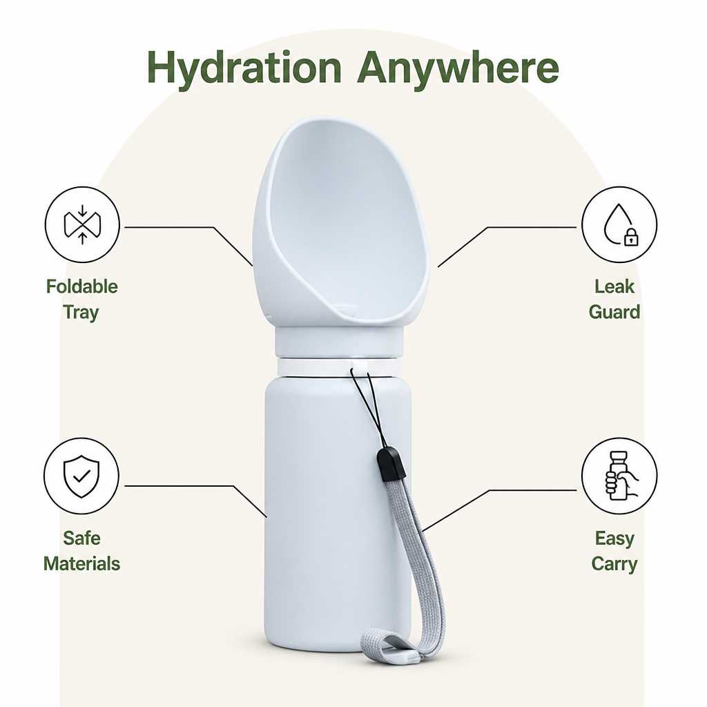 DogBedHouse Collapsible & Leak-Proof Travel Water Bottle (Built-In Drinking Tray)