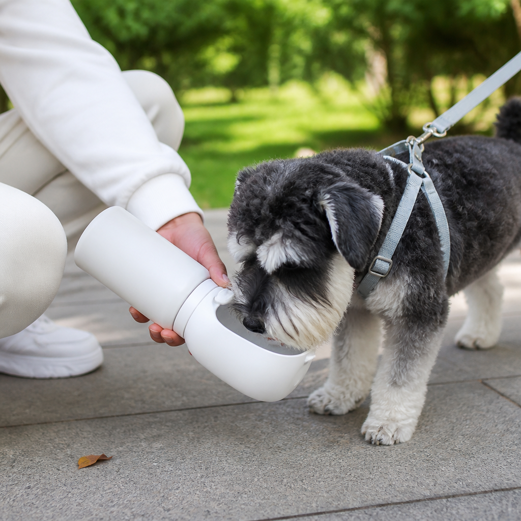 DogBedHouse Collapsible & Leak-Proof Travel Water Bottle (Built-In Drinking Tray)
