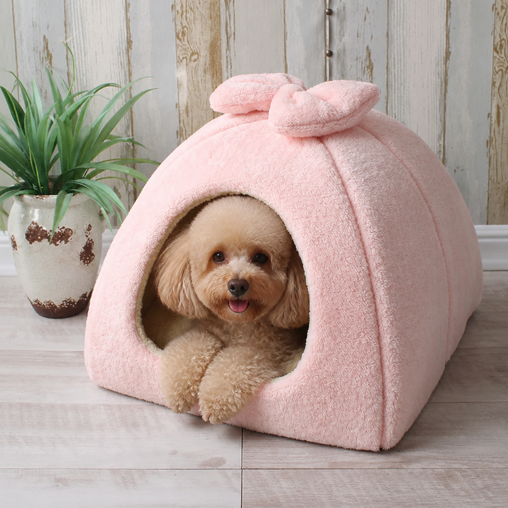 DogBedHouse Coral Velvet Lining Pet Bed (Removable Washable Mat)