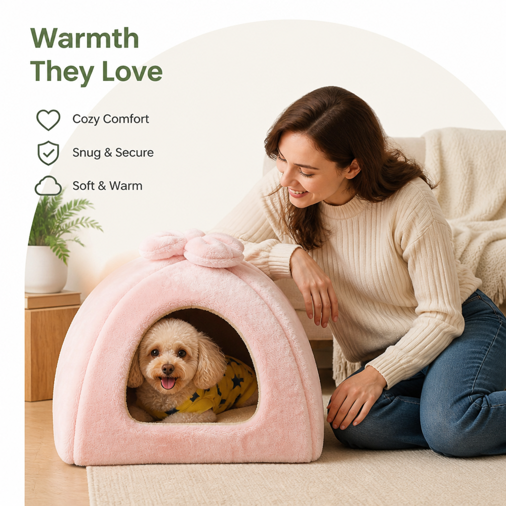 DogBedHouse Coral Velvet Lining Pet Bed (Removable Washable Mat)