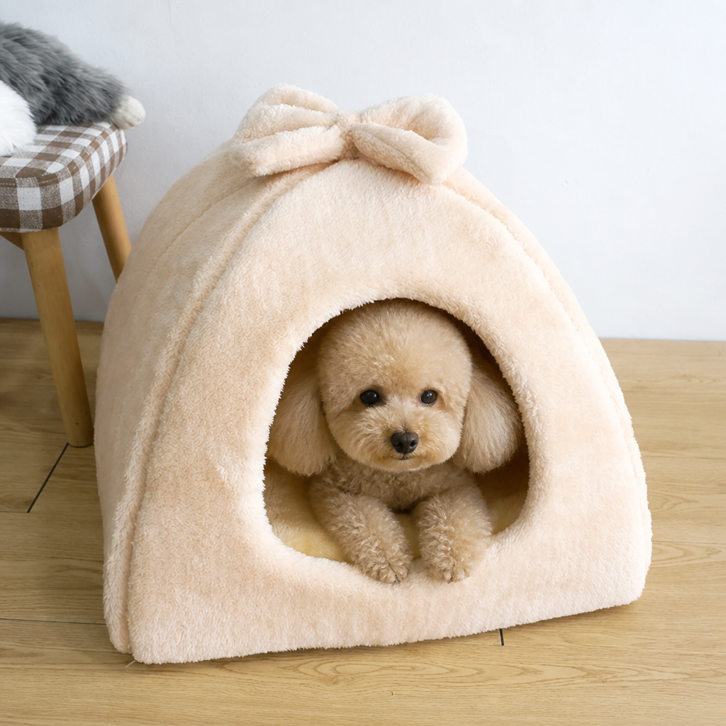 DogBedHouse Coral Velvet Lining Pet Bed (Removable Washable Mat)
