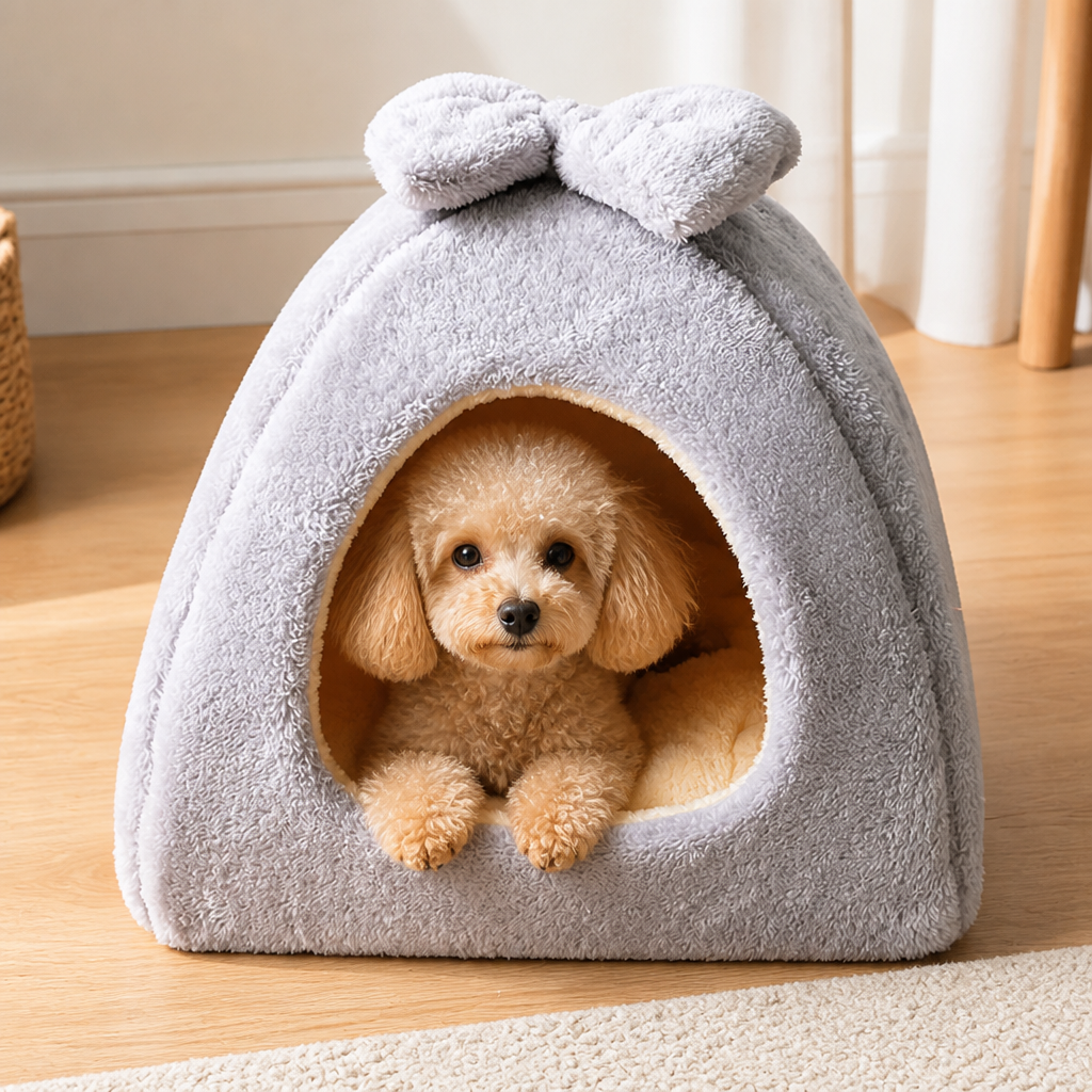 DogBedHouse Coral Velvet Lining Pet Bed (Removable Washable Mat)