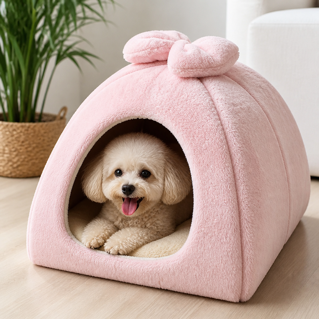 DogBedHouse Coral Velvet Lining Pet Bed (Removable Washable Mat)