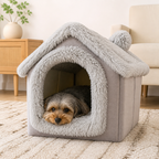 DogBedHouse Coral Velvet & PP Cotton Cave Dog Bed (Removable Cushion)