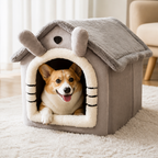 DogBedHouse Coral Velvet & PP Cotton Cave Dog Bed (Removable Cushion)