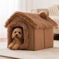 DogBedHouse Coral Velvet & PP Cotton Cave Dog Bed (Removable Cushion)