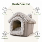 DogBedHouse Coral Velvet & PP Cotton Cave Dog Bed (Removable Cushion)