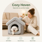 DogBedHouse Coral Velvet & PP Cotton Cave Dog Bed (Removable Cushion)