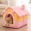 DogBedHouse Coral Velvet & PP Cotton Cave Dog Bed (Removable Cushion)