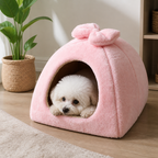 DogBedHouse Coral Velvet & PP Cotton Enclosed Pet Bed (Removable & Washable Cover)