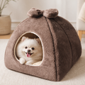 DogBedHouse Coral Velvet & PP Cotton Enclosed Pet Bed (Removable & Washable Cover)