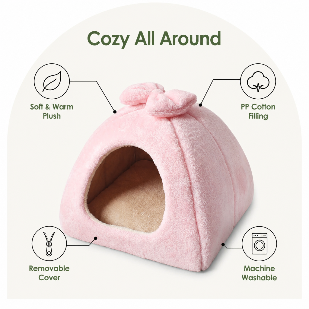 DogBedHouse Coral Velvet & PP Cotton Enclosed Pet Bed (Removable & Washable Cover)