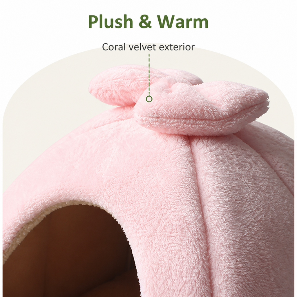 DogBedHouse Coral Velvet & PP Cotton Enclosed Pet Bed (Removable & Washable Cover)