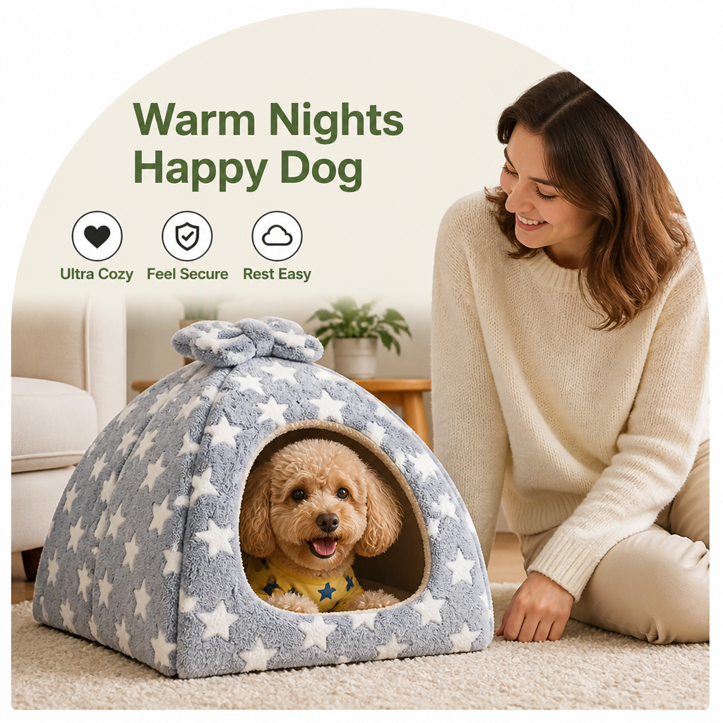 DogBedHouse Coral Velvet & PP Cotton Enclosed Pet Bed (Removable & Washable Cover)