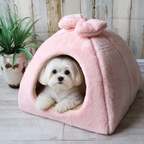 DogBedHouse Coral Velvet & PP Cotton Enclosed Pet Bed (Removable & Washable Cover)