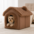 DogBedHouse Coral Velvet & Removable Cushion Plush Cave Dog Bed