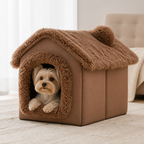 DogBedHouse Coral Velvet & Removable Cushion Plush Cave Dog Bed