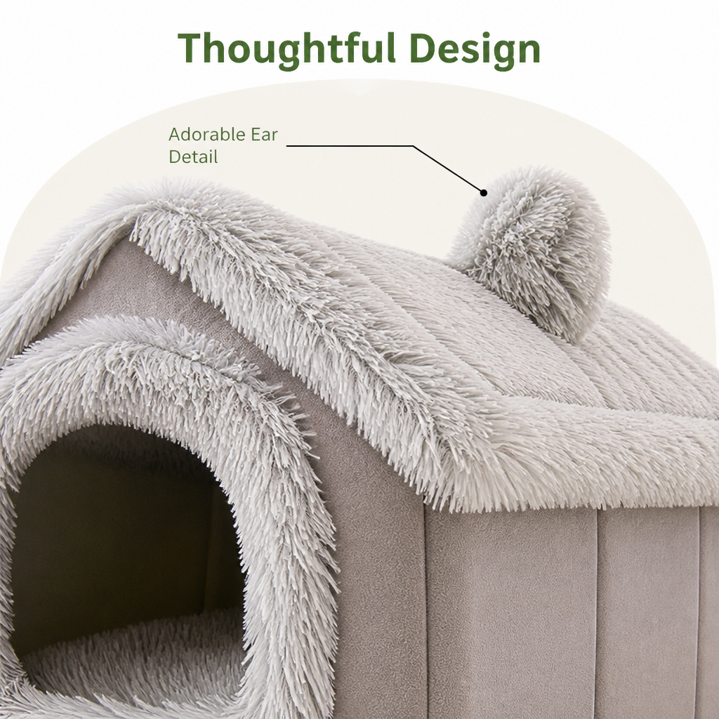 DogBedHouse Coral Velvet & Removable Cushion Plush Cave Dog Bed