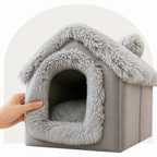 DogBedHouse Coral Velvet & Removable Cushion Plush Cave Dog Bed