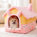 DogBedHouse Coral Velvet & Removable Cushion Plush Cave Dog Bed