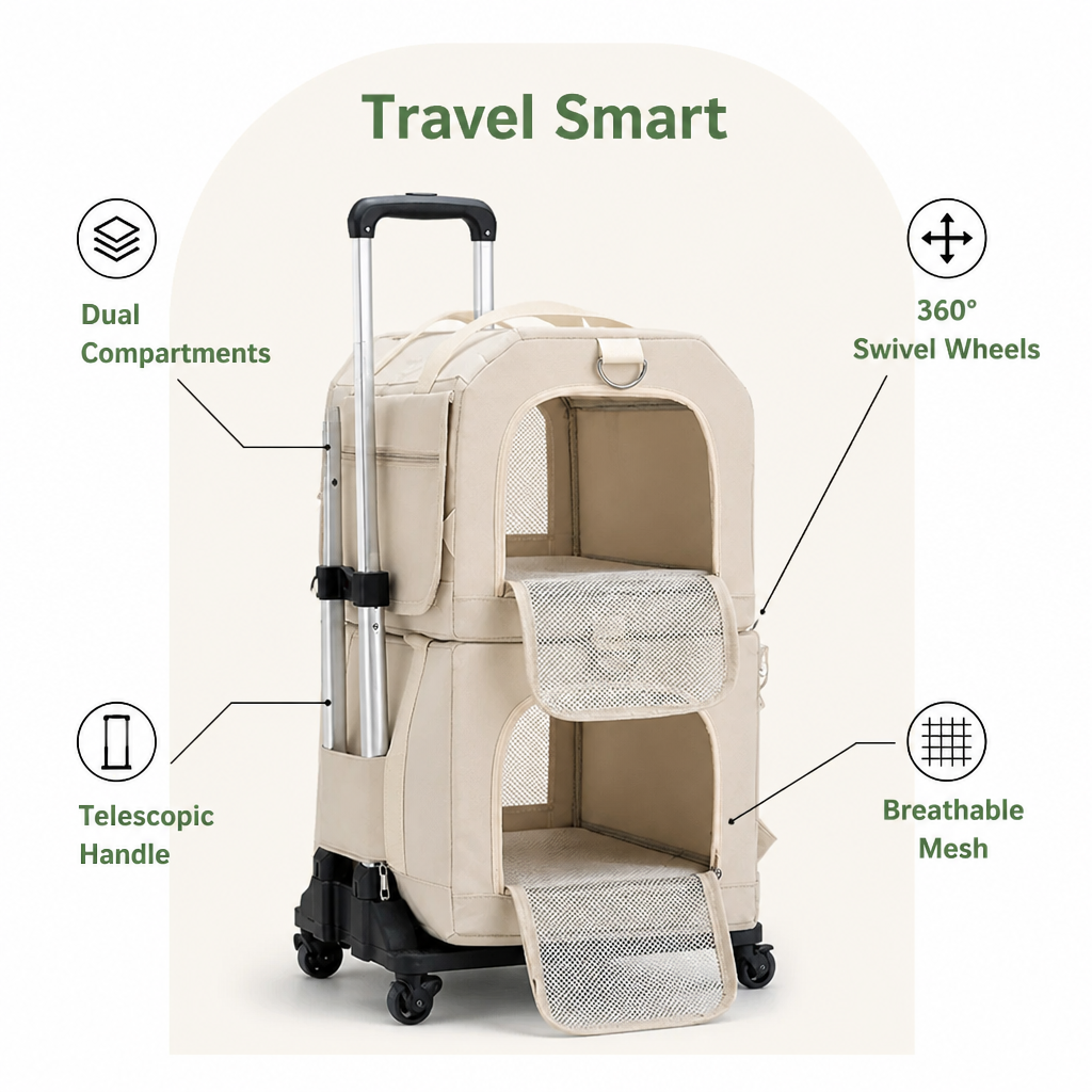 DogBedHouse Double-Decker Convertible Wheeled Travel Carrier