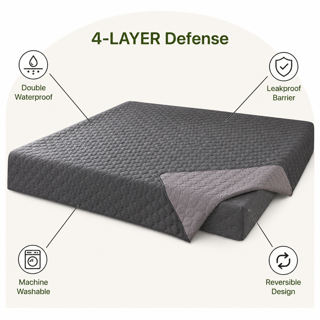 DogBedHouse Double-Sided Waterproof & Reversible Plaid Sofa & Bed Cover (Machine Washable)