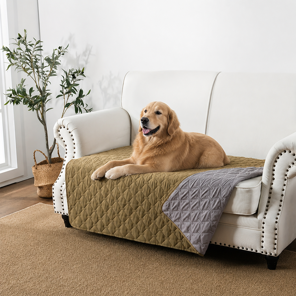 DogBedHouse Double-Sided Waterproof & Reversible Plaid Sofa & Bed Cover (Machine Washable)