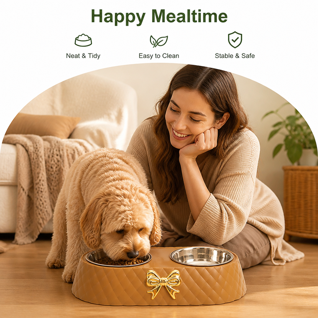 DogBedHouse Double Stainless Steel & Non-Slip Feeding Bowl