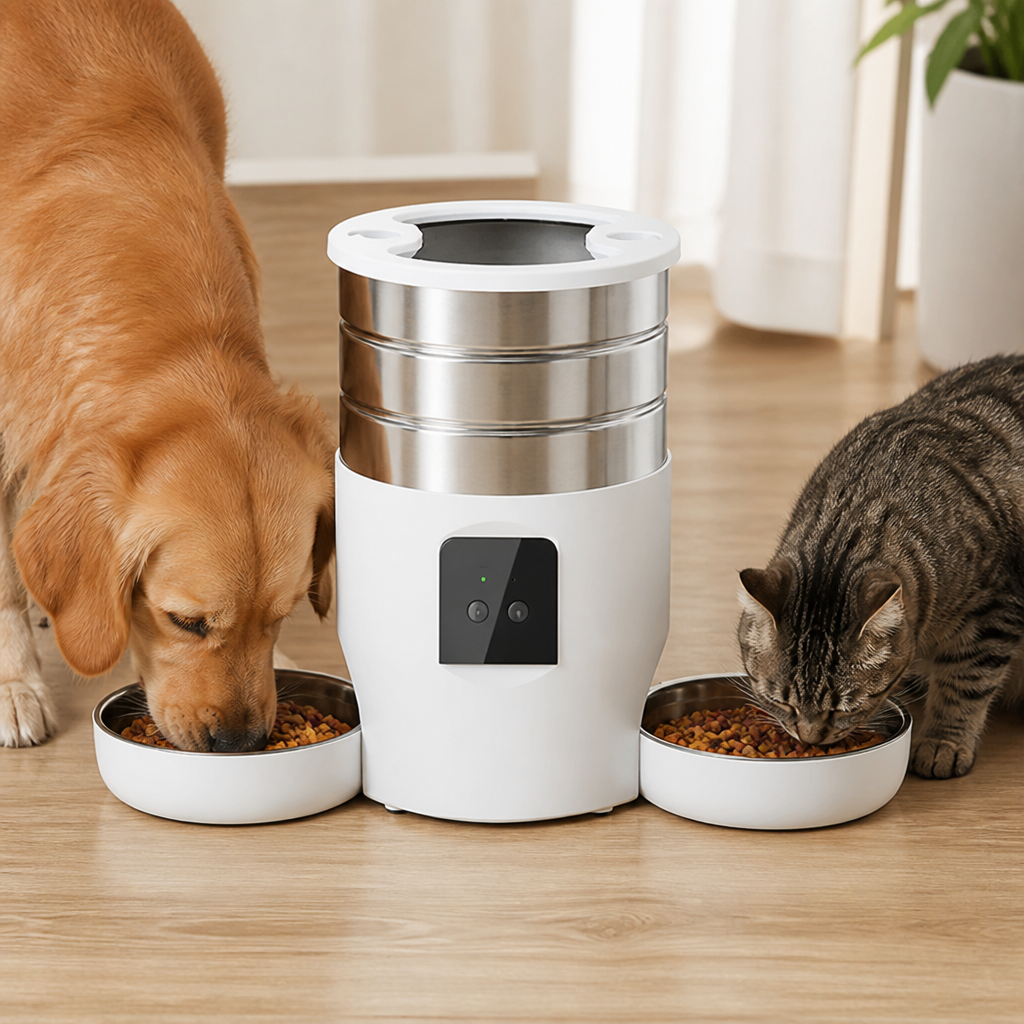 DogBedHouse Dual-Bowl WiFi & Button Pet Feeder