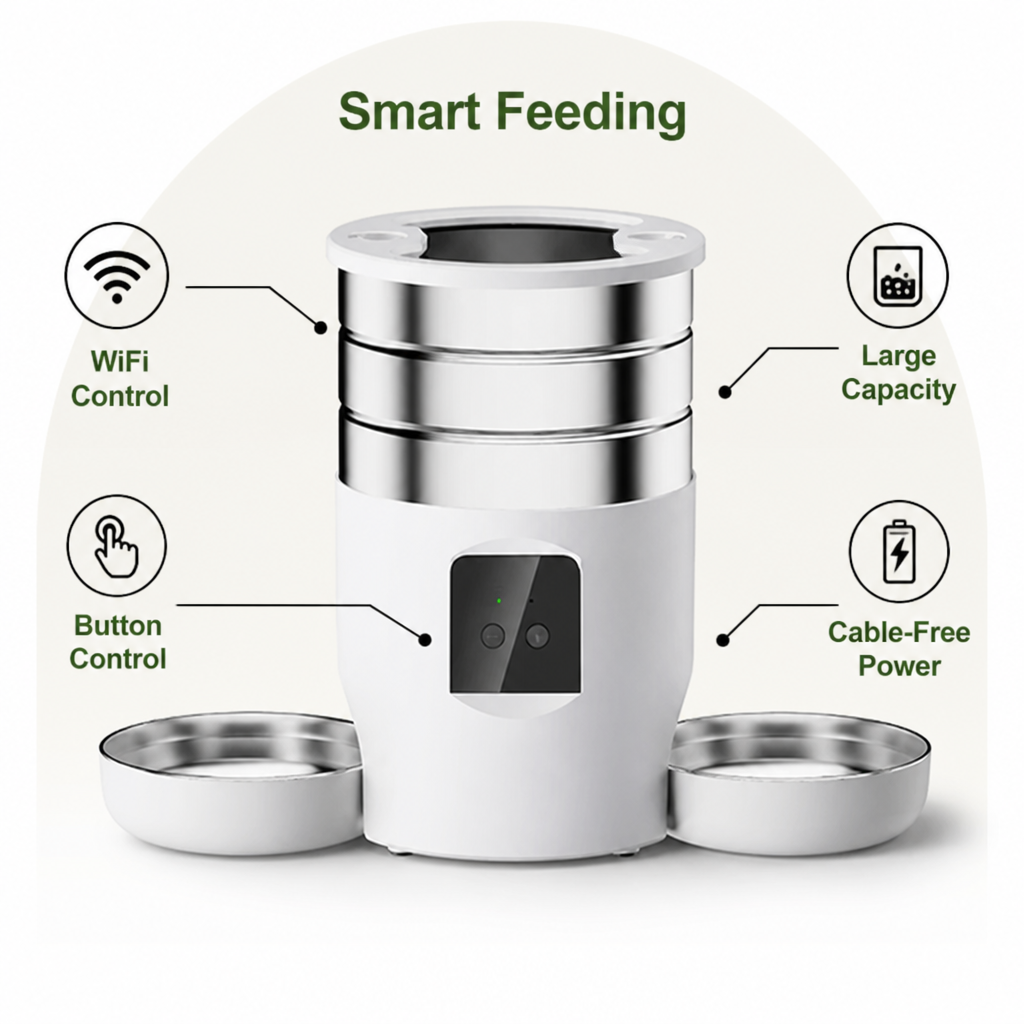 DogBedHouse Dual-Bowl WiFi & Button Pet Feeder