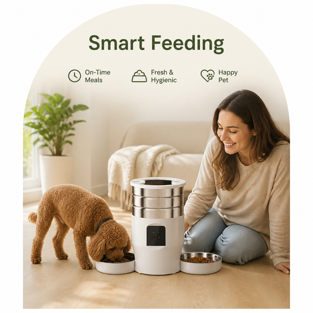 DogBedHouse Dual-Bowl WiFi & Button Pet Feeder