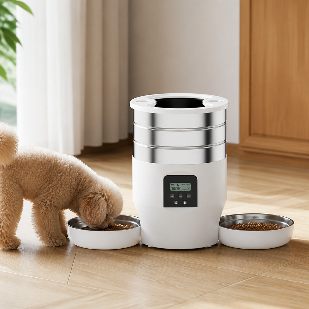 DogBedHouse Dual-Bowl WiFi & Button Pet Feeder