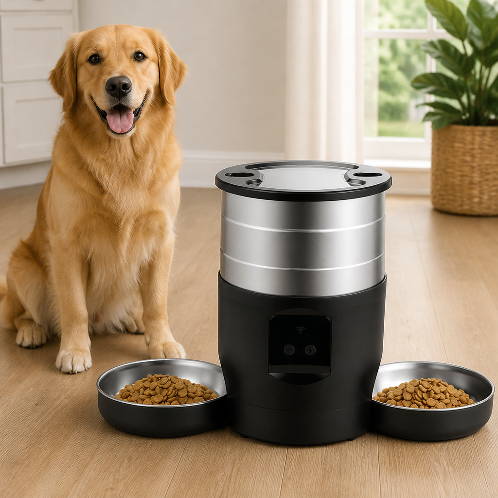 DogBedHouse Dual-Bowl WiFi & Button Pet Feeder
