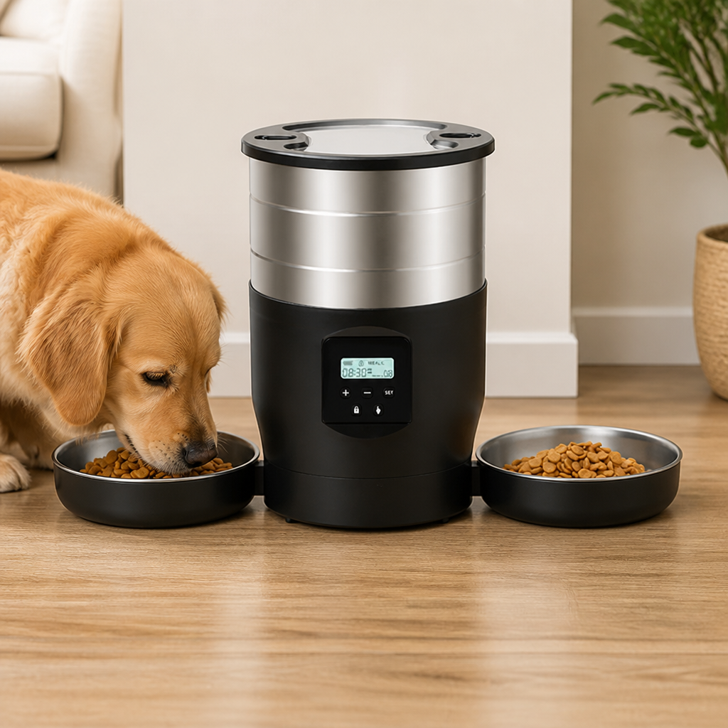 DogBedHouse Dual-Bowl WiFi & Button Pet Feeder