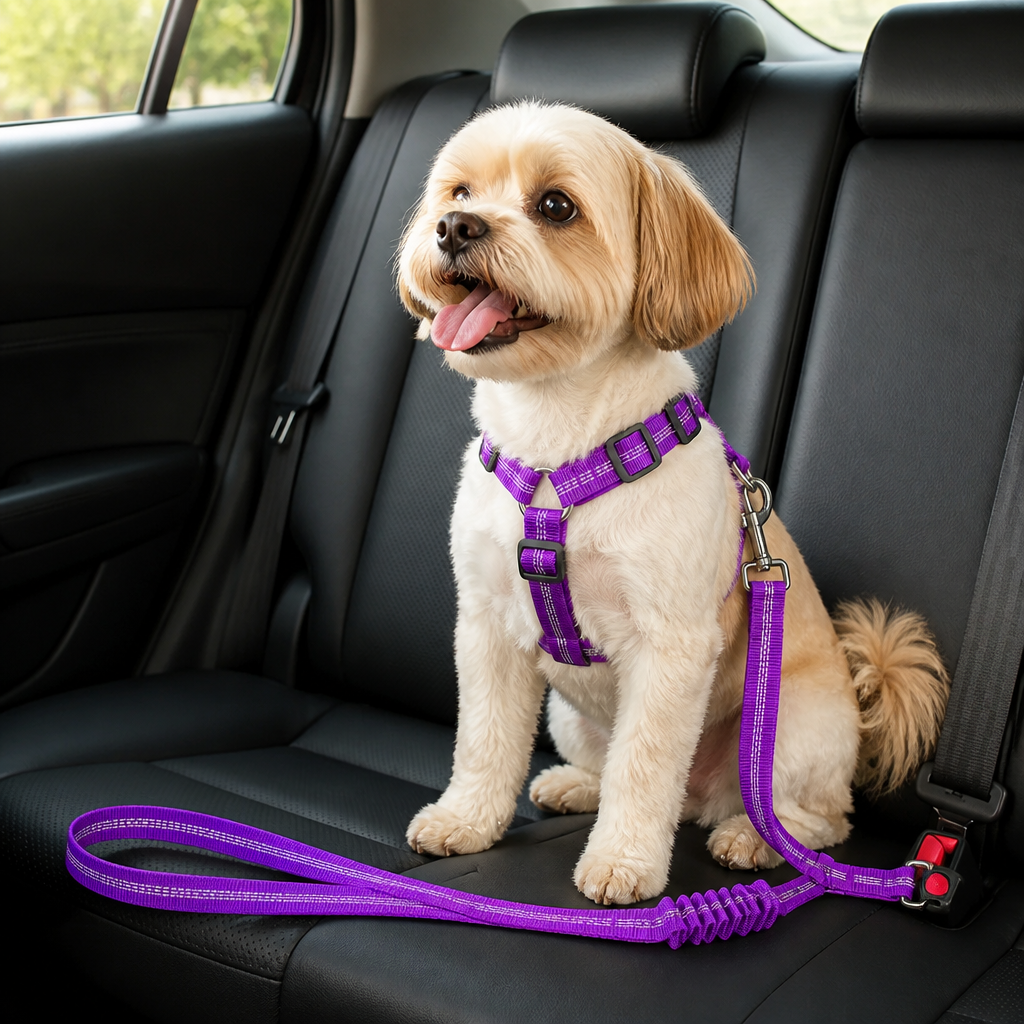 DogBedHouse Dual-Safety Shock-Absorbing Dog Car Seat Belt (Adjustable 16-26 in)