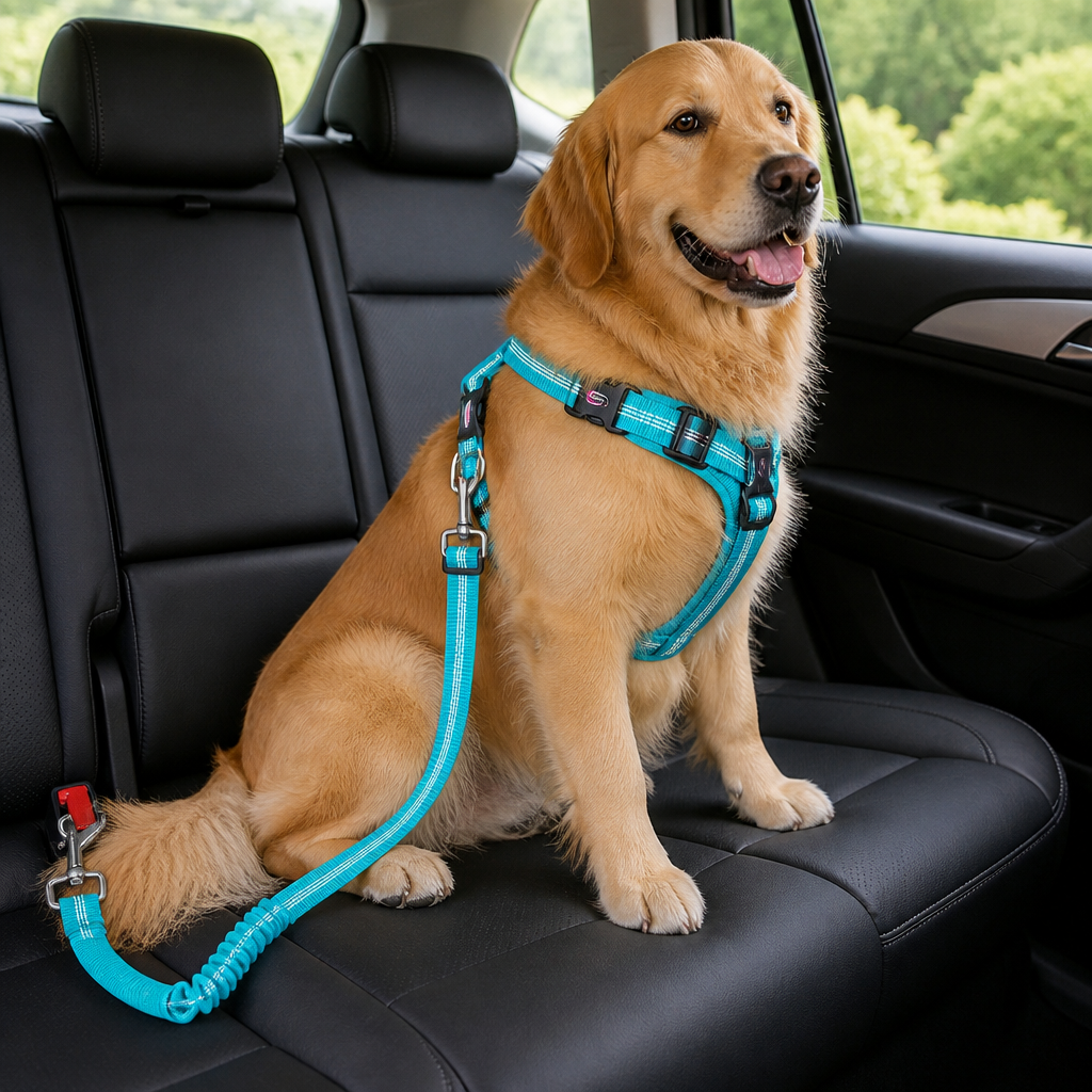 DogBedHouse Dual-Safety Shock-Absorbing Dog Car Seat Belt (Adjustable 16-26 in)