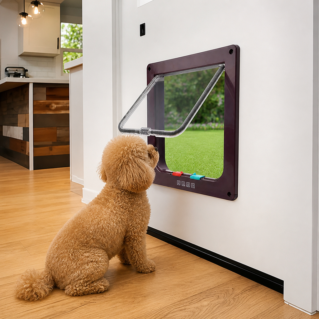 DogBedHouse Durable ABS & 4-Way Security Lock Pet Door (Door/Wall Mount)