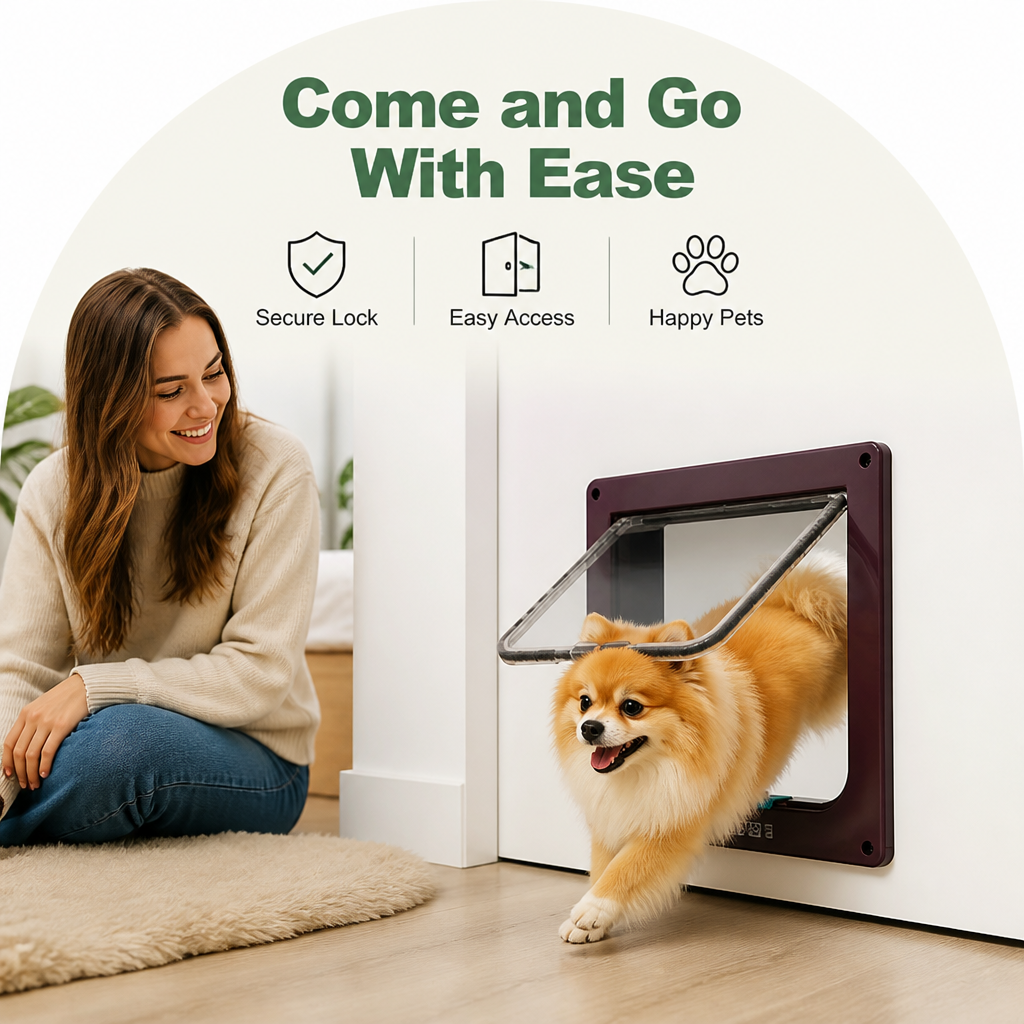 DogBedHouse Durable ABS & 4-Way Security Lock Pet Door (Door/Wall Mount)