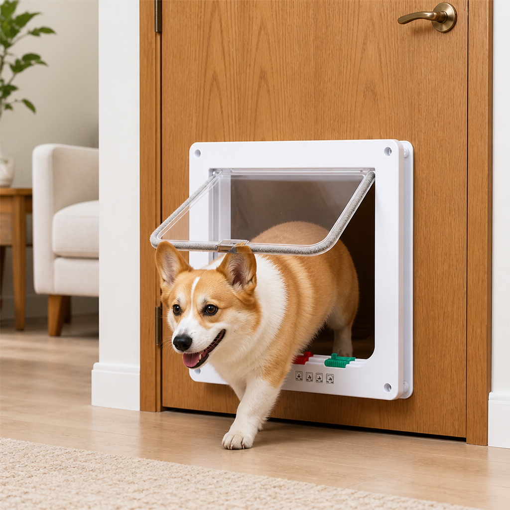 DogBedHouse Durable ABS Plastic & 4-Way Lock Cat & Small Dog Door