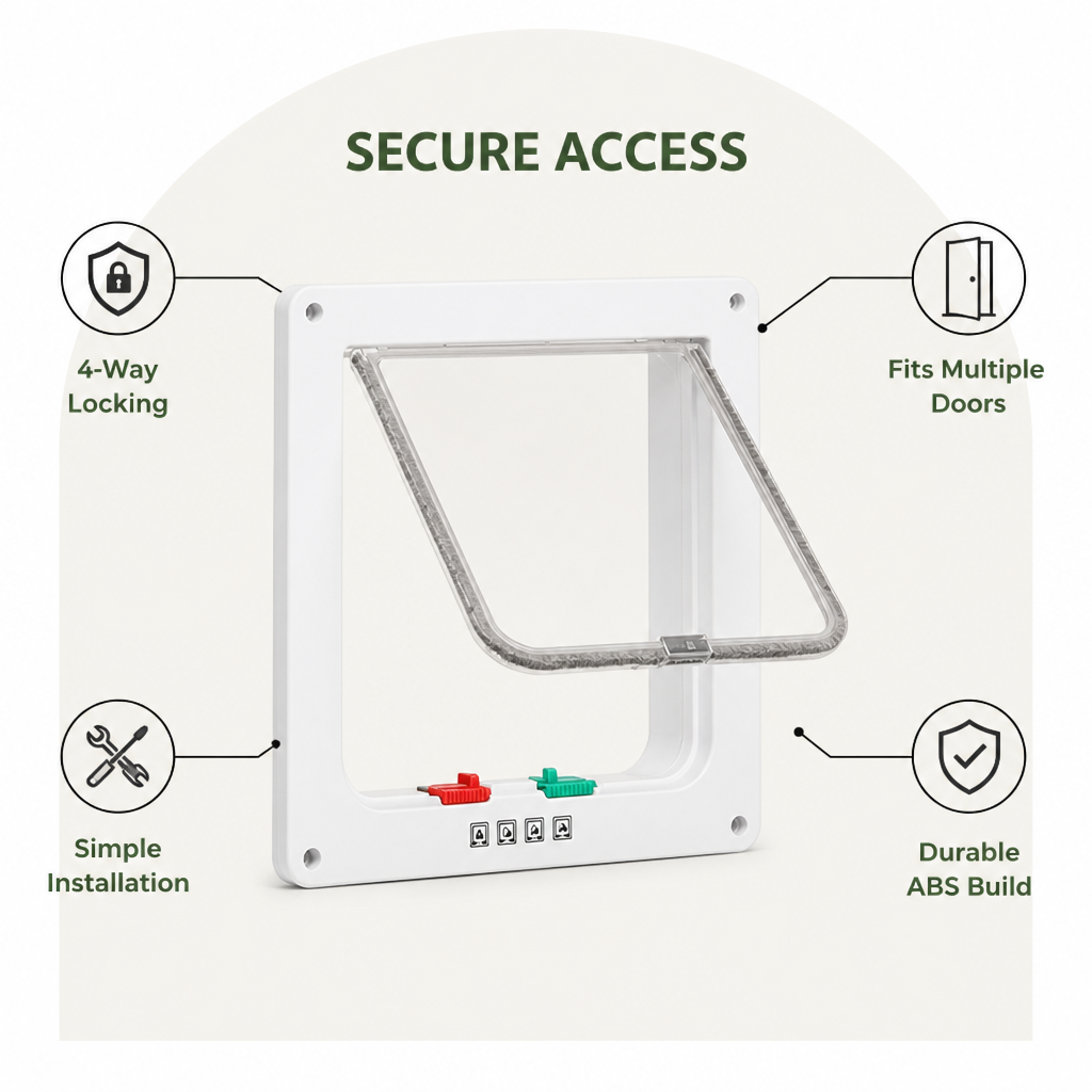 DogBedHouse Durable ABS Plastic & 4-Way Lock Cat & Small Dog Door