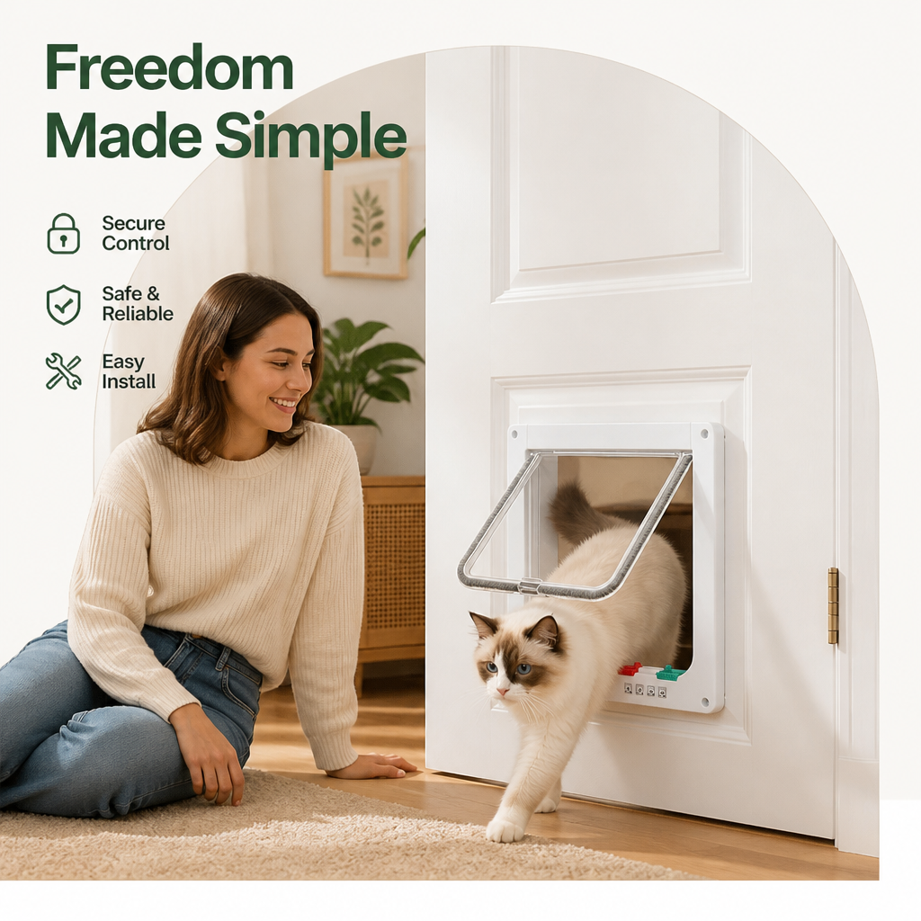 DogBedHouse Durable ABS Plastic & 4-Way Lock Cat & Small Dog Door