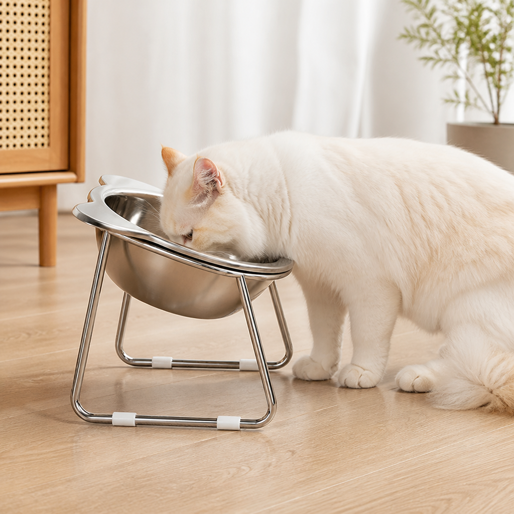 DogBedHouse Elevated 15° Tilt Stainless Steel Cat Bowl