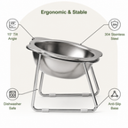 DogBedHouse Elevated 15° Tilt Stainless Steel Cat Bowl
