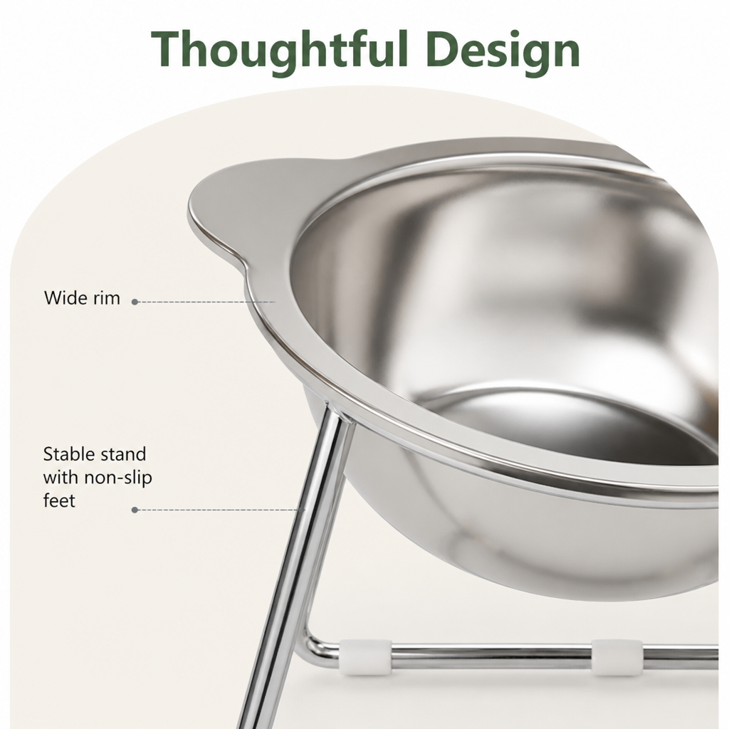 DogBedHouse Elevated 15° Tilt Stainless Steel Cat Bowl